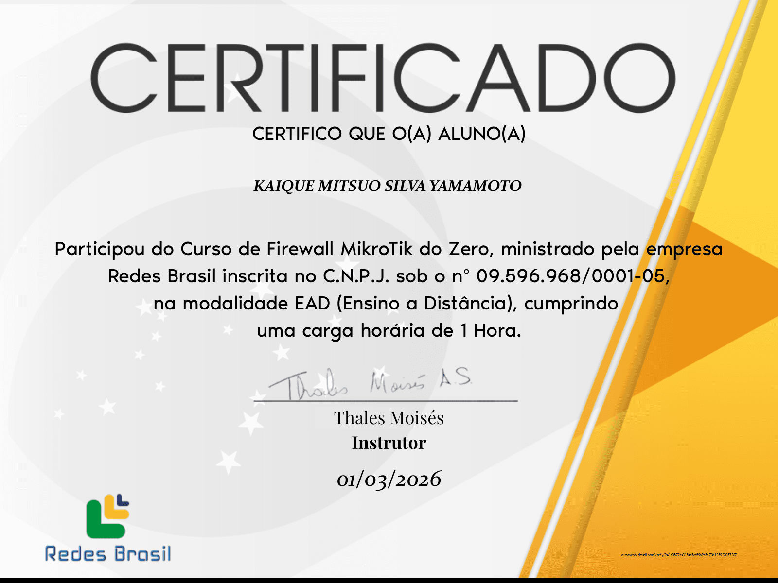 Certificado Firewall MikroTik do Zero - Redes Brasil